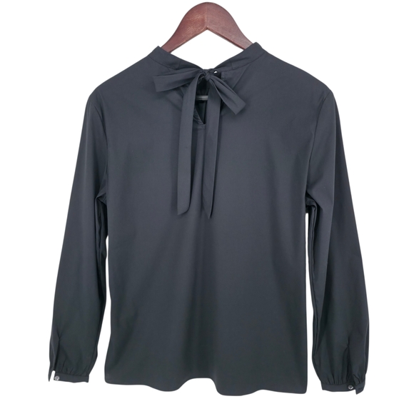J. McLaughlin Elodie Blouse Black Size M NWT $158 Mock Neck Top Quiet Luxury - Picture 10 of 16